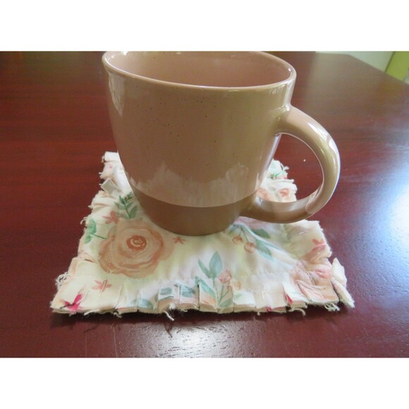 Rag Quilt Coasters, Set of 4, Reversible Floral Fabric Mug Rugs - Picture 7 of 7